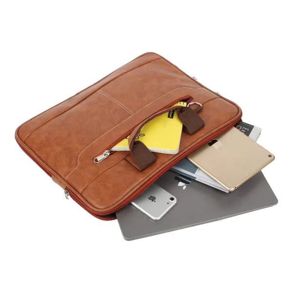 Tan_Faux_Leather_Premium_&_Elegant_Laptop_Bag_For_Unisex