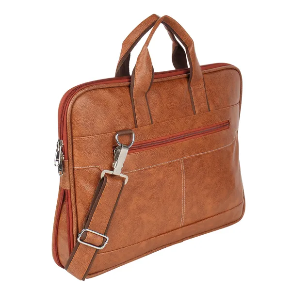 Tan_Faux_Leather_Premium_&_Elegant_Laptop_Bag_For_Unisex
