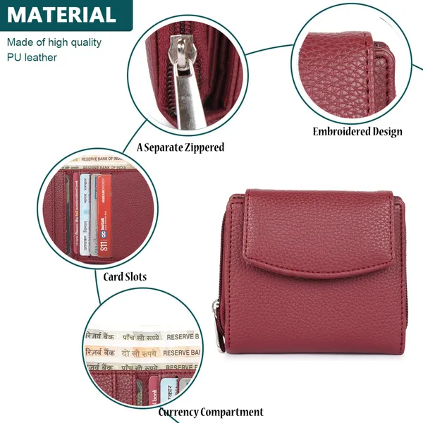 Maroon_Faux_Leather_Premium_&_Elegant_Mini_Wallet_For_Women_&_Girls