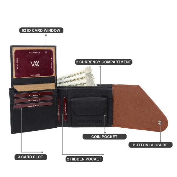 Tan::Black_Artificial_Leather_Premium_&_Elegant_Wallet_For_Men