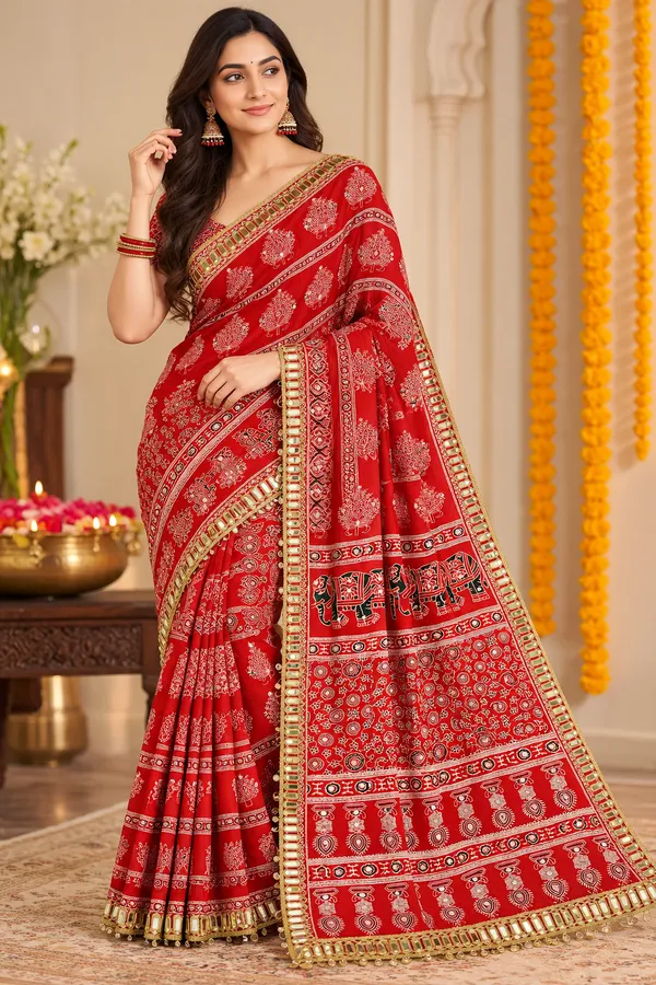 Women's_Cherry_Red_Ajrakh_Printed_Saree_with_Tiki_Embroidery_Work