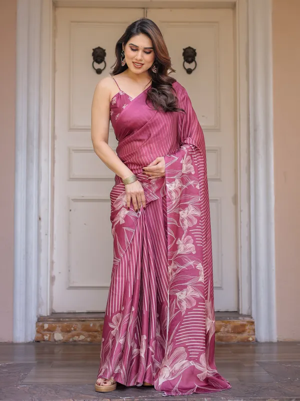 Wine_Pink_Stripe_Print_Satin_Georgette_Saree_with_Designer_Blouse_|_Elegant_Party_Wear_Saree