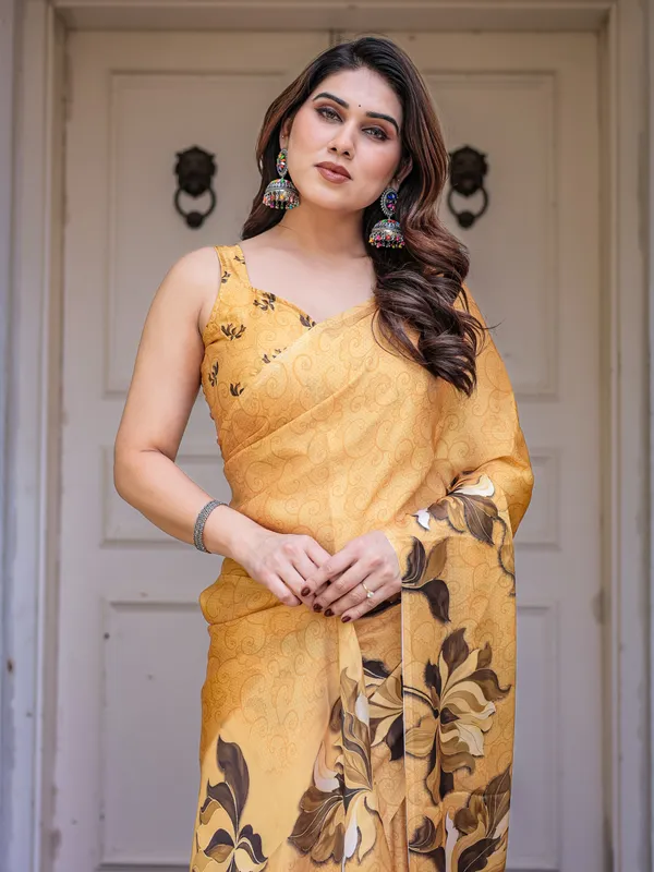 Mustard_Floral_Printed_Satin_Georgette_Saree_for_Women_with_Designer_Blouse_|_Elegant_Soft_Party_Wear_Saree