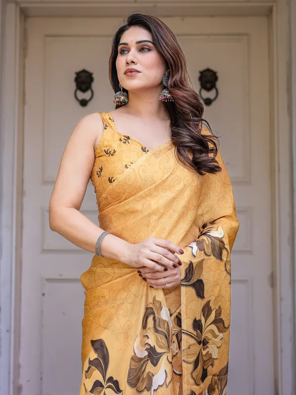Mustard_Floral_Printed_Satin_Georgette_Saree_for_Women_with_Designer_Blouse_|_Elegant_Soft_Party_Wear_Saree