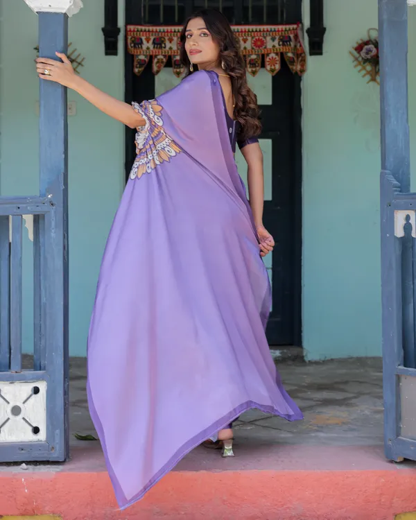 Lavender_Purple_Satin_Georgette_Saree_Earthy_Mandala_Print_&_Printed_Pleats_Handsfree_Loop_Drape_With_Unstitched_Blouse