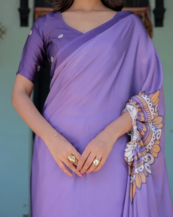 Lavender_Purple_Satin_Georgette_Saree_Earthy_Mandala_Print_&_Printed_Pleats_Handsfree_Loop_Drape_With_Unstitched_Blouse