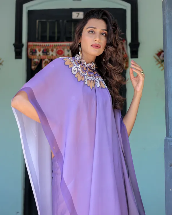 Lavender_Purple_Satin_Georgette_Saree_Earthy_Mandala_Print_&_Printed_Pleats_Handsfree_Loop_Drape_With_Unstitched_Blouse