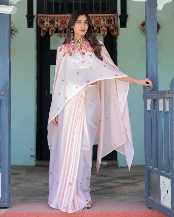 Peach_Pink_Satin_Georgette_Designer_Saree_with_Tulip_Mandala_Artwork_&_Printed__Handsfree_Pallu_Loop_With_Unstitched_Blouse