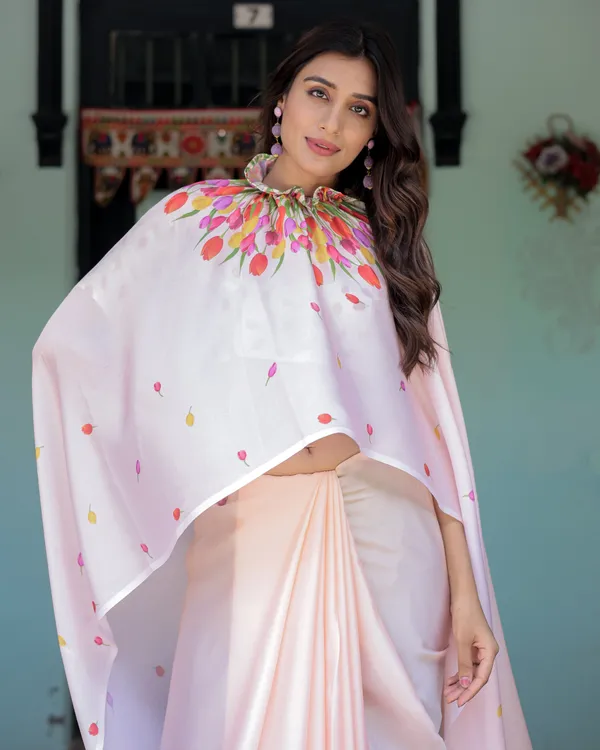 Peach_Pink_Satin_Georgette_Designer_Saree_with_Tulip_Mandala_Artwork_&_Printed__Handsfree_Pallu_Loop_With_Unstitched_Blouse