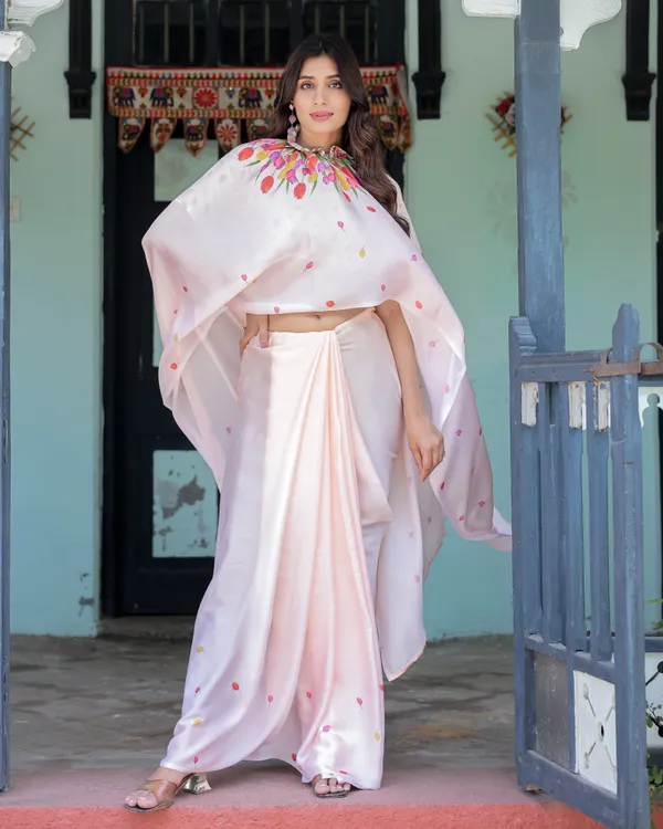 Peach_Pink_Satin_Georgette_Designer_Saree_with_Tulip_Mandala_Artwork_&_Printed__Handsfree_Pallu_Loop_With_Unstitched_Blouse