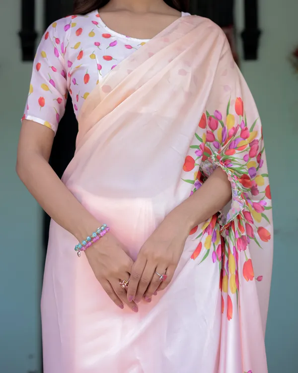 Peach_Pink_Satin_Georgette_Designer_Saree_with_Tulip_Mandala_Artwork_&_Printed__Handsfree_Pallu_Loop_With_Unstitched_Blouse