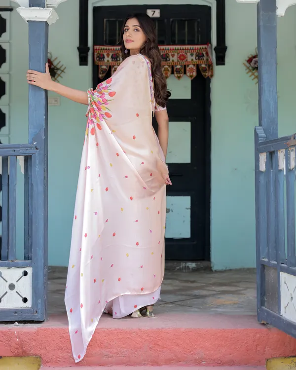 Peach_Pink_Satin_Georgette_Designer_Saree_with_Tulip_Mandala_Artwork_&_Printed__Handsfree_Pallu_Loop_With_Unstitched_Blouse