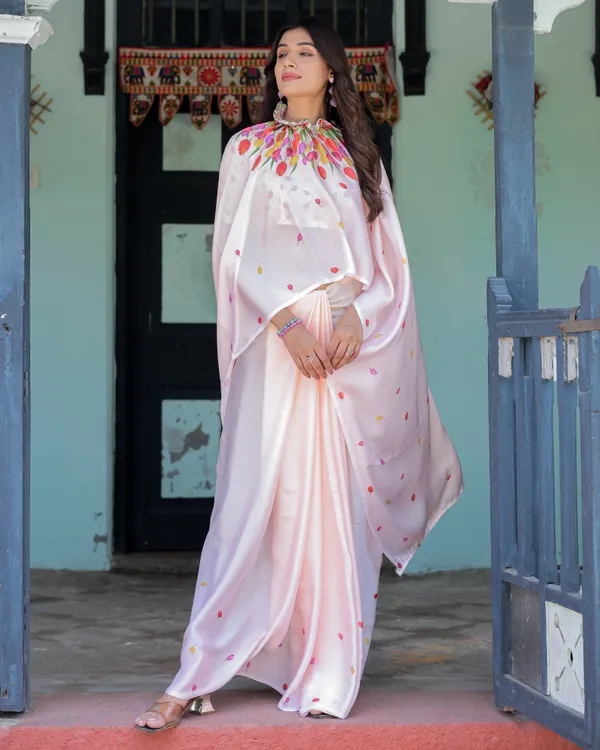 Peach_Pink_Satin_Georgette_Designer_Saree_with_Tulip_Mandala_Artwork_&_Printed__Handsfree_Pallu_Loop_With_Unstitched_Blouse