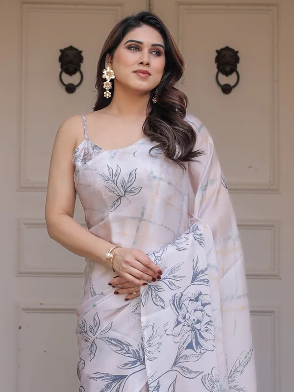 Off_White_Floral_Print_Satin_Georgette_Saree_with_Designer_Blouse_for_Women_|_Elegant_Party_Wear_Saree
