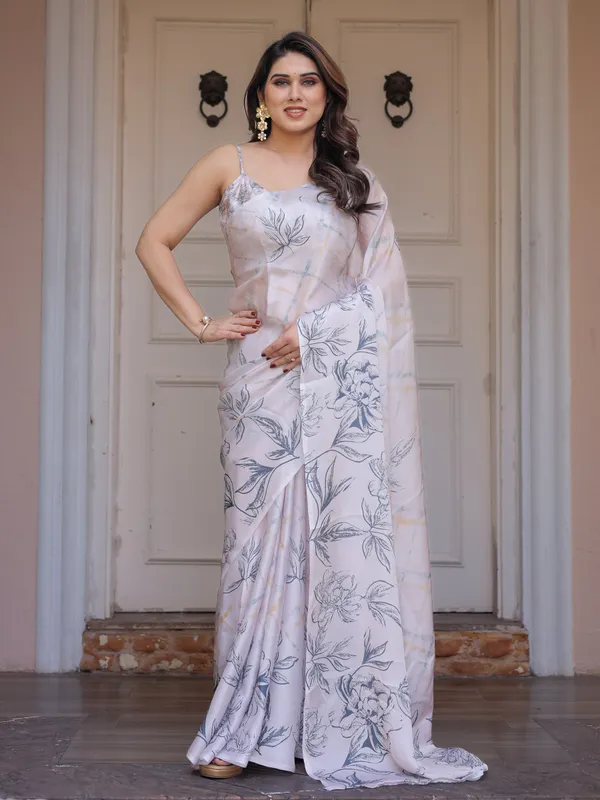Off_White_Floral_Print_Satin_Georgette_Saree_with_Designer_Blouse_for_Women_|_Elegant_Party_Wear_Saree