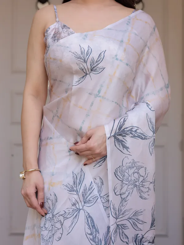 Off_White_Floral_Print_Satin_Georgette_Saree_with_Designer_Blouse_for_Women_|_Elegant_Party_Wear_Saree