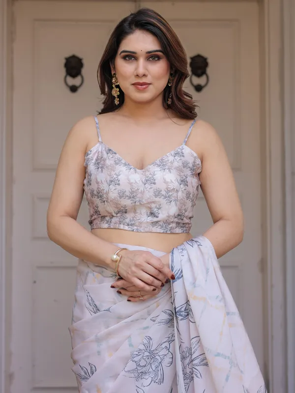 Off_White_Floral_Print_Satin_Georgette_Saree_with_Designer_Blouse_for_Women_|_Elegant_Party_Wear_Saree