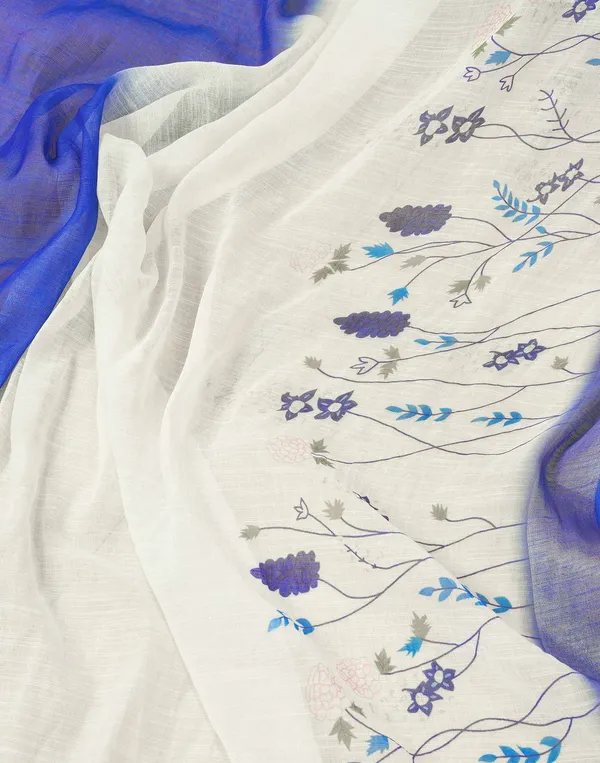 White_Linen_Saree_with_Blue_Border_for_Women_|_Elegant_Party_Wear_Saree