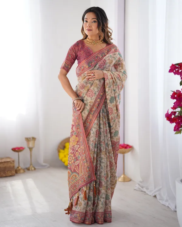 Classic_Handloom_Cotton_Saree_Featuring_Buti_and_Floral_Panel_Design_With_Unstitched_Blouse