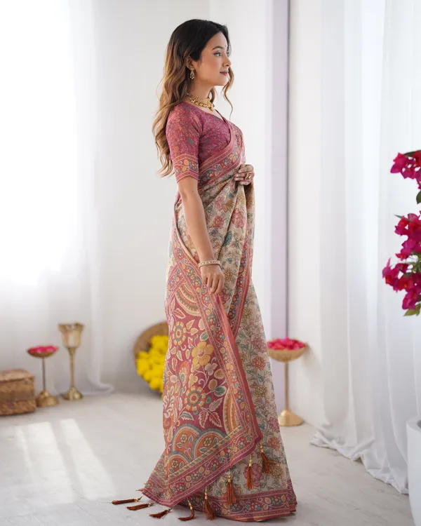 Classic_Handloom_Cotton_Saree_Featuring_Buti_and_Floral_Panel_Design_With_Unstitched_Blouse