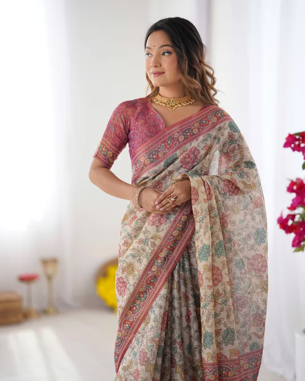 Classic_Handloom_Cotton_Saree_Featuring_Buti_and_Floral_Panel_Design_With_Unstitched_Blouse
