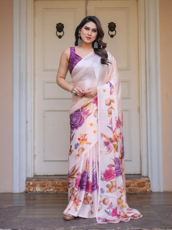 Off_White_Floral_Print_Satin_Georgette_Saree_with_Designer_Blouse_for_Women_|_Elegant_Party_Wear_Saree