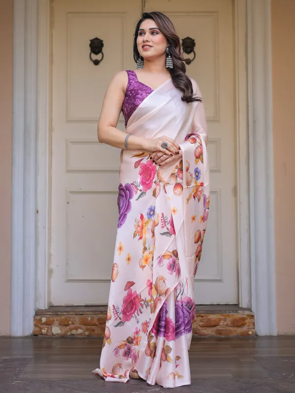 Off_White_Floral_Print_Satin_Georgette_Saree_with_Designer_Blouse_for_Women_|_Elegant_Party_Wear_Saree