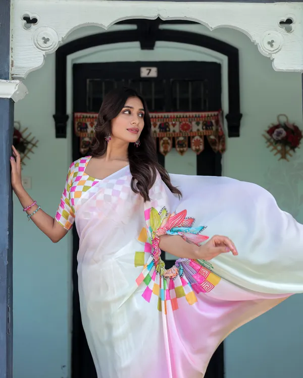 Blush_Pink_and_White_Ombre_Satin_Saree_with_Mandala_Cutout_Pallu_&_Fuchsia_Elegant_Designer_Drape_With_Unstitched_Blouse