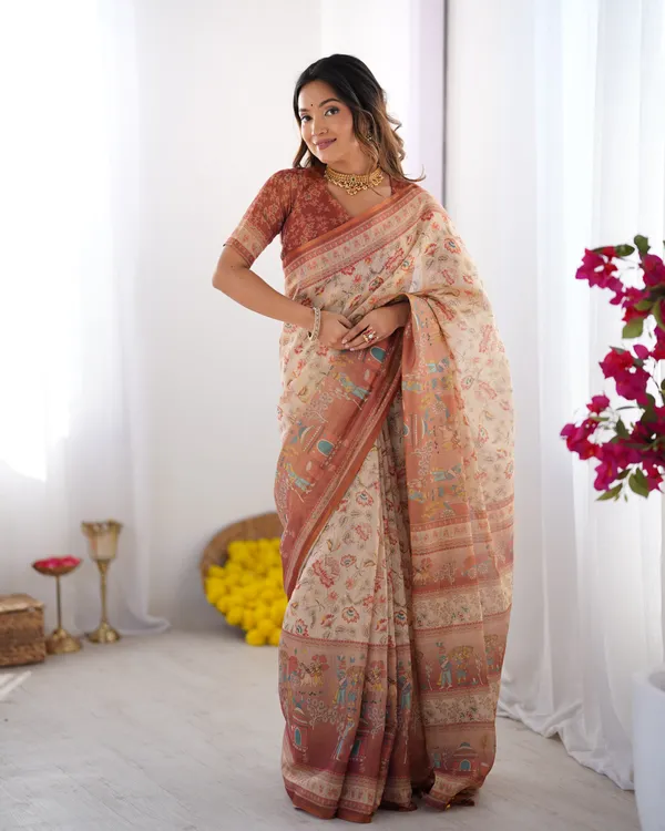 Classic_Handloom_Cotton_Saree_Featuring_Buti_and_Floral_Panel_Design_With_Unstitched_Blouse