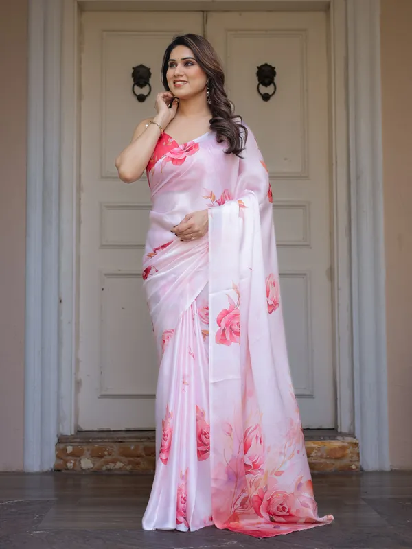Baby_Pink_Floral_Print_Satin_Georgette_Saree_with_Designer_Blouse_for_Women_|_Elegant_Party_Wear_Saree