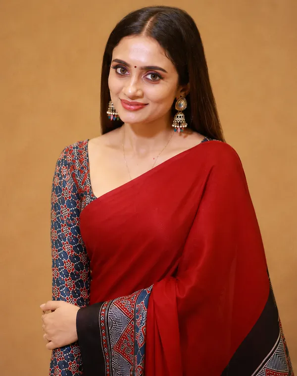Black_&_Rust_Designer_Ajrakh_Bindi_Japan_Silk_Saree_with_Traditional_Motifs