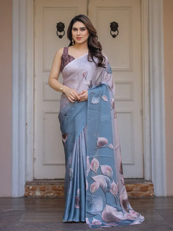 Grey_Floral_Print_Satin_Georgette_Saree_with_Designer_Blouse_for_Women_|_Elegant_Soft_Party_Wear_Saree