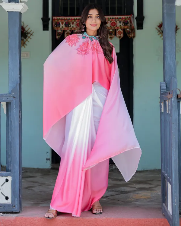 Blush_Pink_&_White_Ombre_Designer_Freehand_Saree_With_Unstitched_Blouse