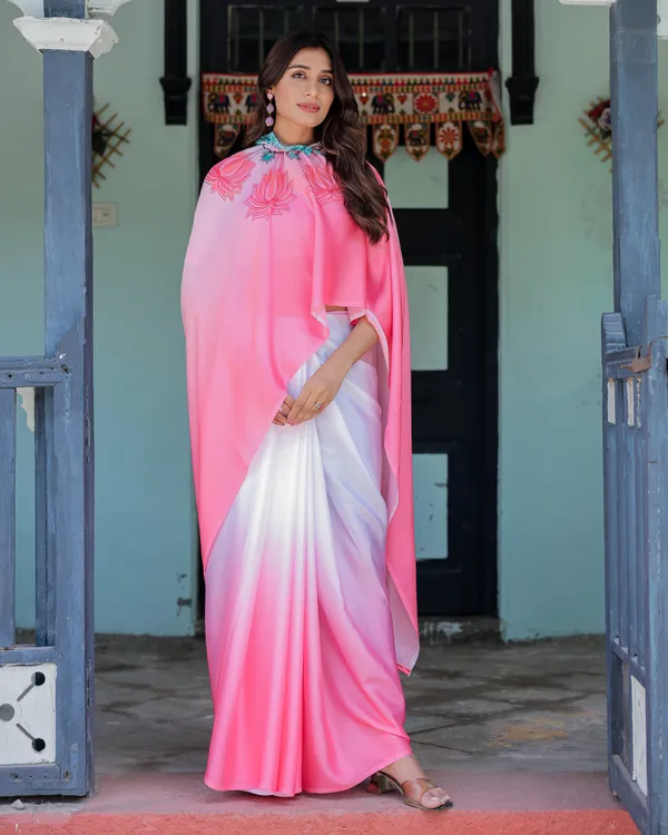 Blush_Pink_&_White_Ombre_Designer_Freehand_Saree_With_Unstitched_Blouse