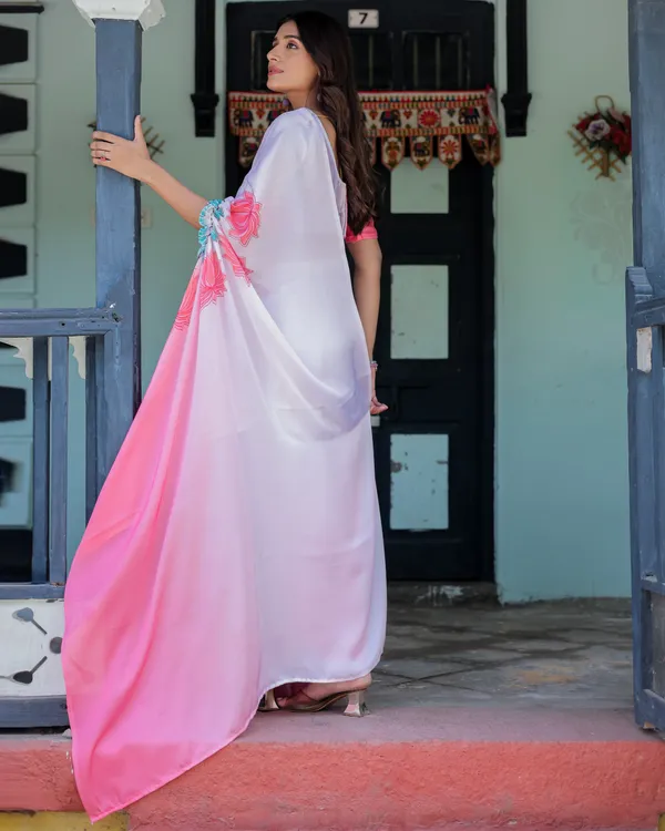 Blush_Pink_&_White_Ombre_Designer_Freehand_Saree_With_Unstitched_Blouse