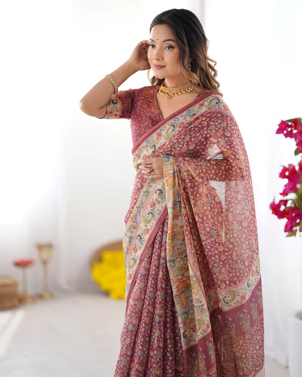 Classic_Handloom_Cotton_Saree_Featuring_Buti_and_Floral_Panel_Design_With_Unstitched_Blouse