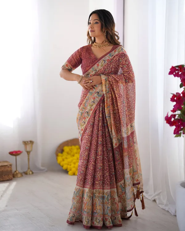 Classic_Handloom_Cotton_Saree_Featuring_Buti_and_Floral_Panel_Design_With_Unstitched_Blouse