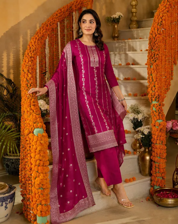 Women's_Art_Silk_Jacquard_Kurta_Set_with_Bottom_&_Dupatta_|_Elegant_Ethnic_Wear