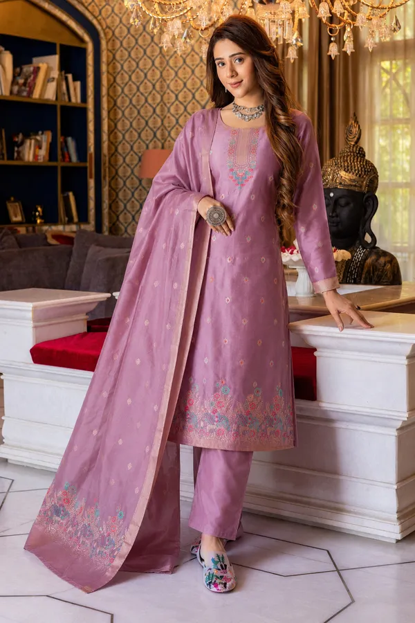 Women's_Art_Silk_Jacquard_Kurta_Set_with_Bottom_&_Dupatta_|_Elegant_Ethnic_Wear
