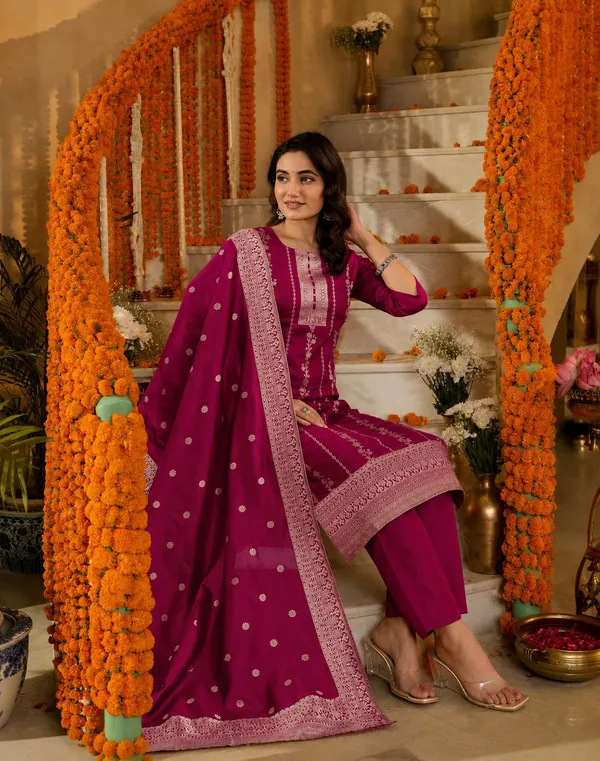 Women's_Art_Silk_Jacquard_Kurta_Set_with_Bottom_&_Dupatta_|_Elegant_Ethnic_Wear