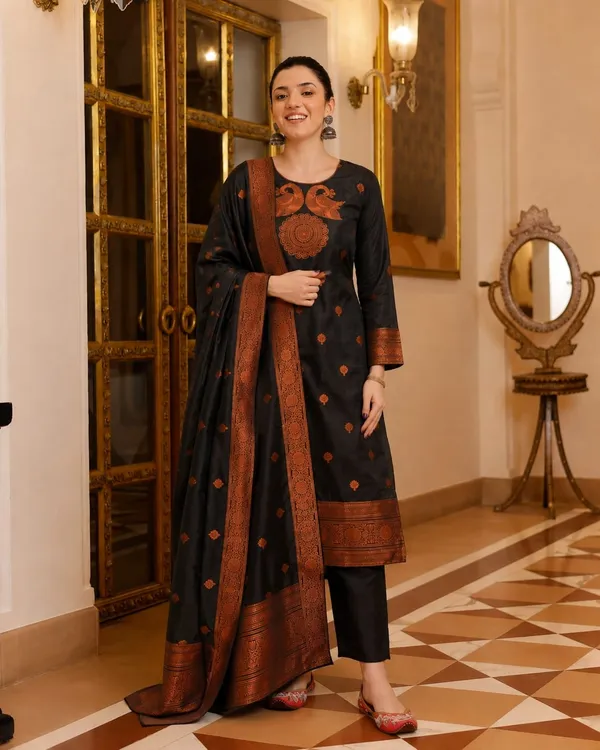 Women's_Art_Silk_Jacquard_Kurta_Set_with_Bottom_&_Dupatta_|_Elegant_Ethnic_Wear