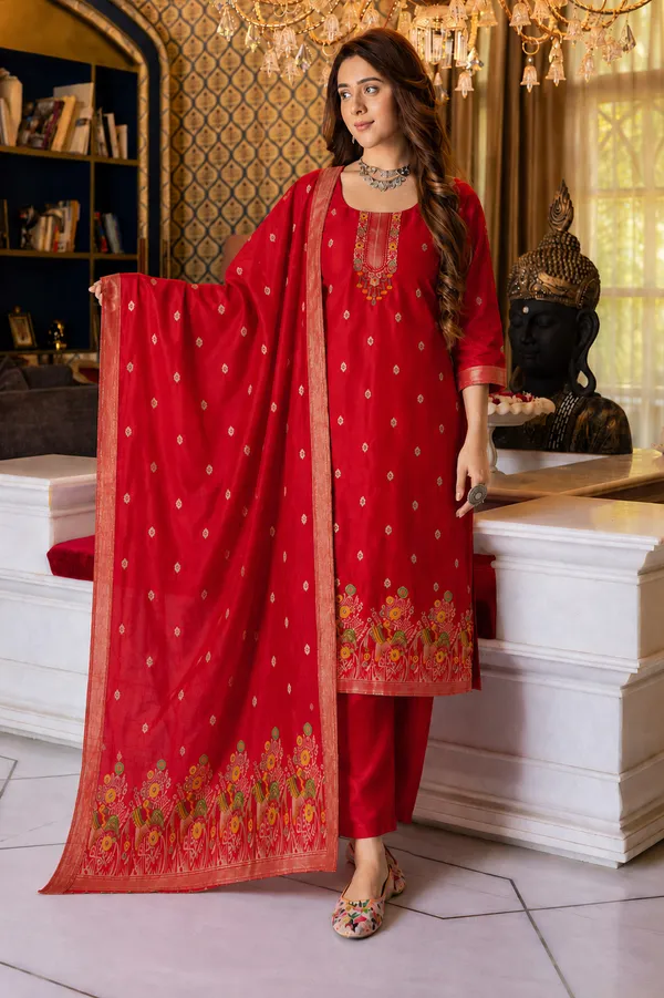 Women's_Art_Silk_Jacquard_Kurta_Set_with_Bottom_&_Dupatta_|_Elegant_Ethnic_Wear