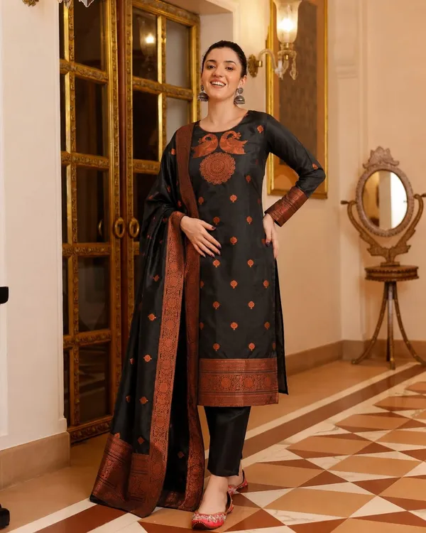 Women's_Art_Silk_Jacquard_Kurta_Set_with_Bottom_&_Dupatta_|_Elegant_Ethnic_Wear