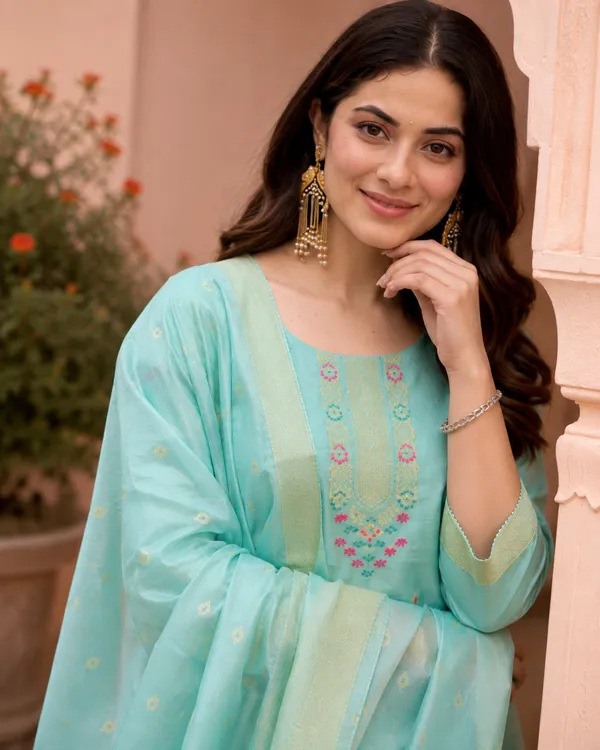Women's_Art_Silk_Jacquard_Kurta_Set_with_Bottom_&_Dupatta_|_Elegant_Ethnic_Wear