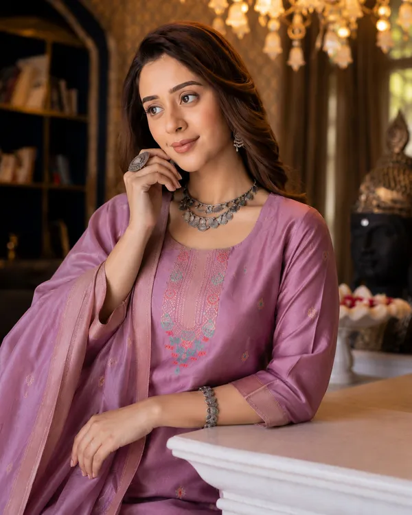 Women's_Art_Silk_Jacquard_Kurta_Set_with_Bottom_&_Dupatta_|_Elegant_Ethnic_Wear