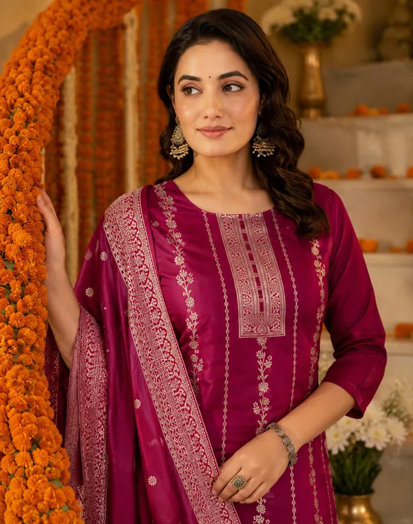 Women's_Art_Silk_Jacquard_Kurta_Set_with_Bottom_&_Dupatta_|_Elegant_Ethnic_Wear