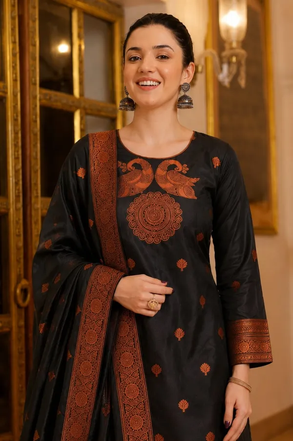 Women's_Art_Silk_Jacquard_Kurta_Set_with_Bottom_&_Dupatta_|_Elegant_Ethnic_Wear