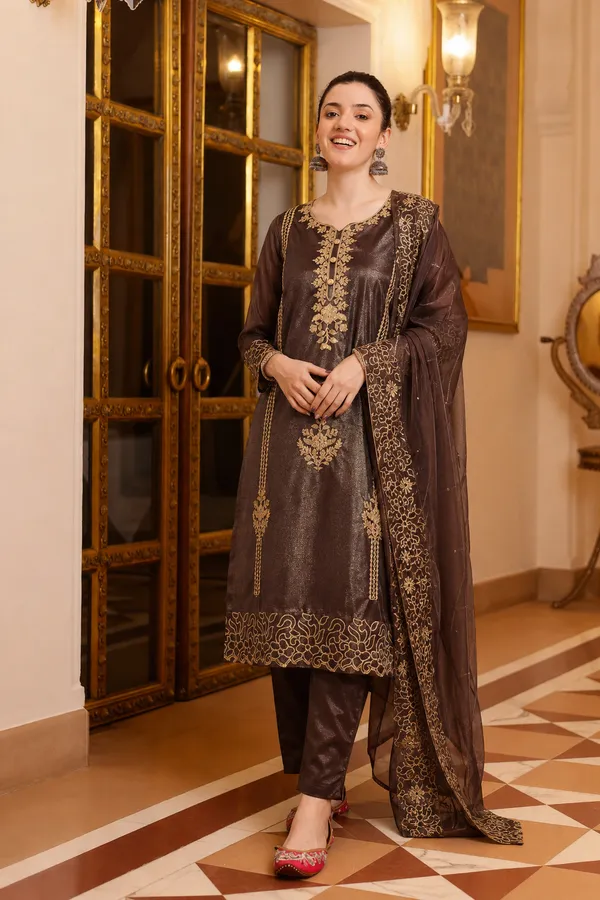 Women's_Art_Silk_Jacquard_Kurta_Set_with_Bottom_&_Dupatta_|_Elegant_Ethnic_Wear