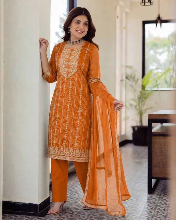 Women's_Art_Silk_Jacquard_Kurta_Set_with_Bottom_&_Dupatta_|_Elegant_Ethnic_Wear