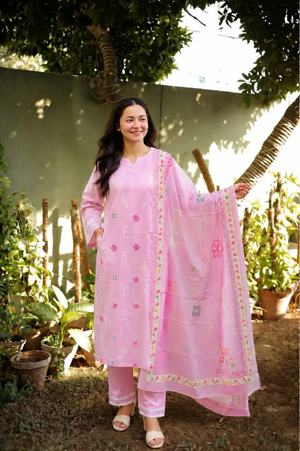 Women's_Cotton_Spun_Hand_Print_Kurta_Set_with_Bottom_&_Dupatta_|_Stitched_Ethnic_Wear